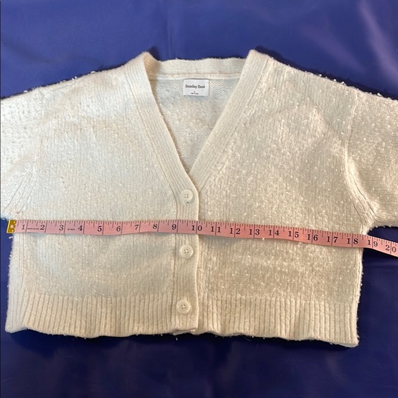 Sunday Best White Cardigan Sweater Soft Knit V-Neck - Picture 4 of 7